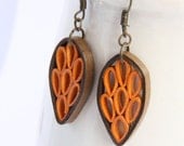 Eco Friendly Earrings Brown and Orange Leaf made by Paper Quilling Artisan Jewelry
