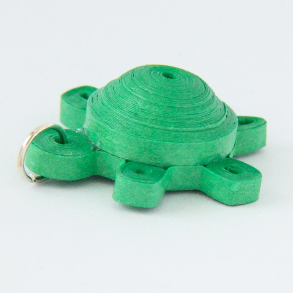 Green Turtle Pendant Paper Quilled with Niobium Ring Eco Friendly Artisan Jewelry