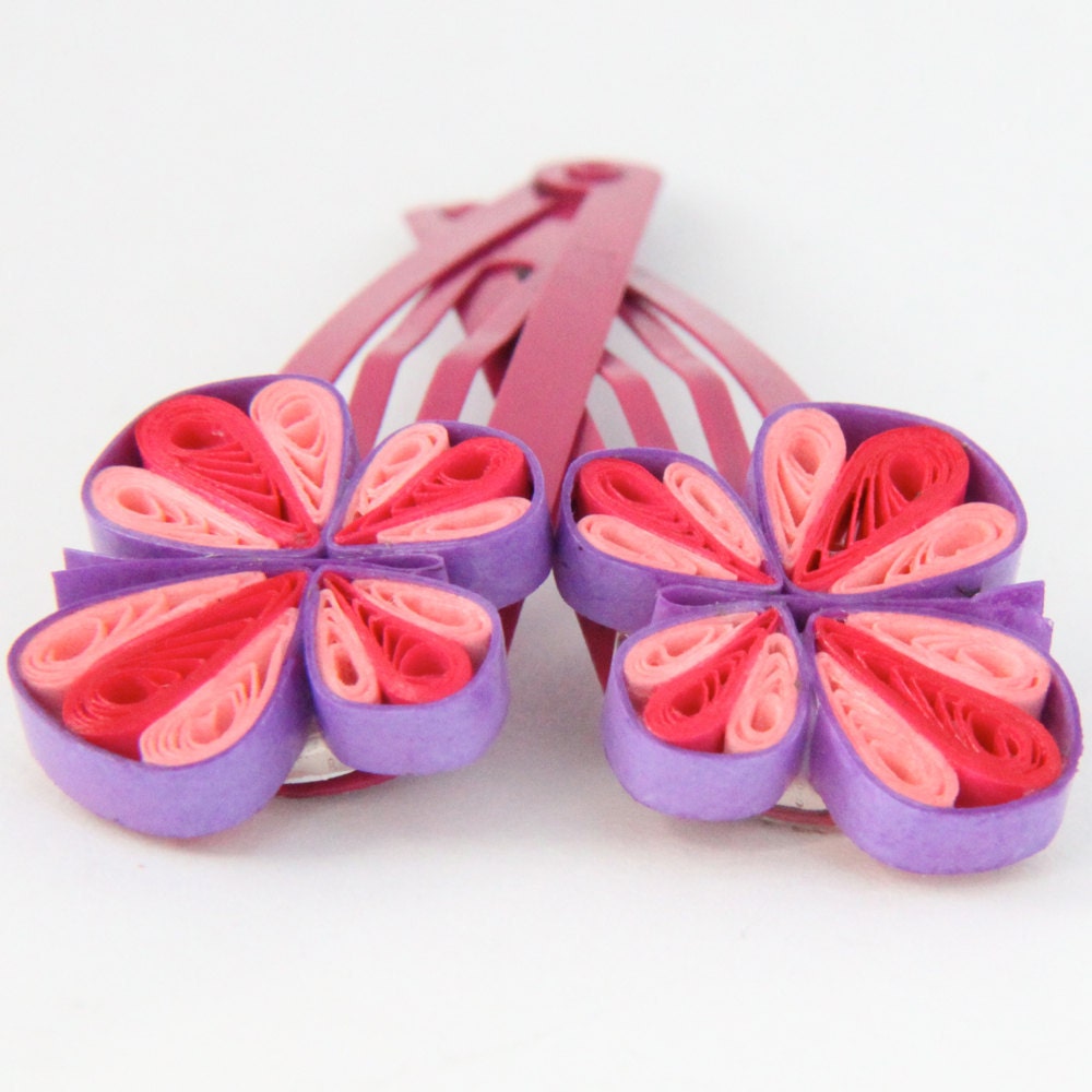 Butterfly Hairclips - Pink and Purple Paper Quilled Snap Hair Clips