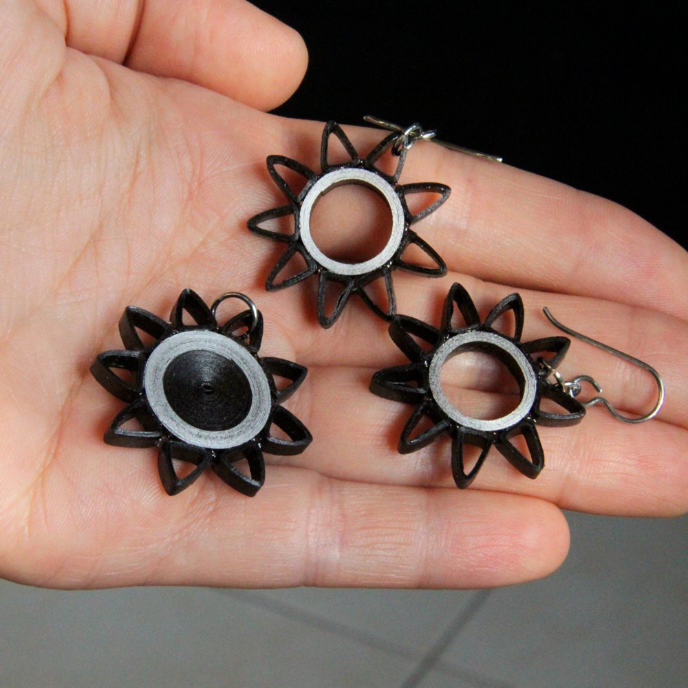 Brown and Silver Nine Pointed Star Paper Quilled Earrings with Niobium Earring Hooks Eco Friendly Earrings / Artisan Jewelry