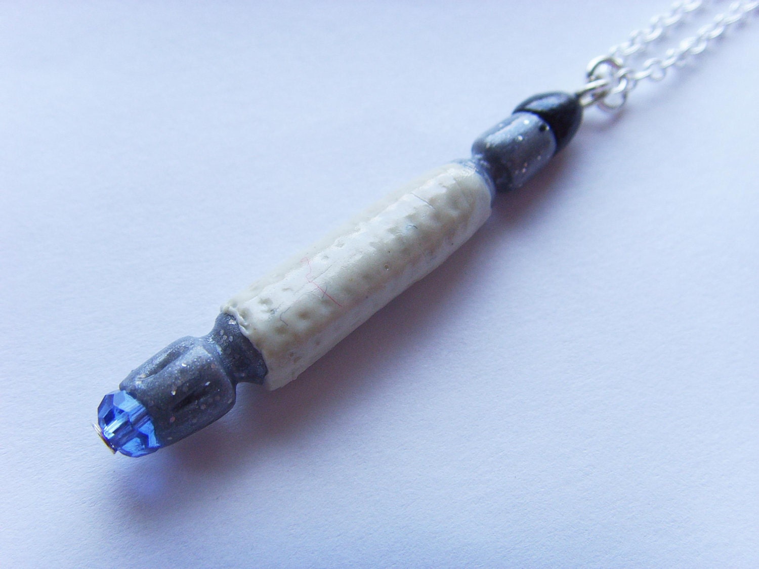 Doctor Who 10 'Ten' Sonic Screw Driver Necklace - Small - 18" Sterling Silver Chain - Handmade Clay