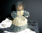 Vintage doll handmade from paper. Sweet little pilgrim - fun for delicate play or to decorate a small space.