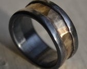 rustic fine silver and brass ring - handmade oxidized and hammered artisan designed wedding or engagement band - customized