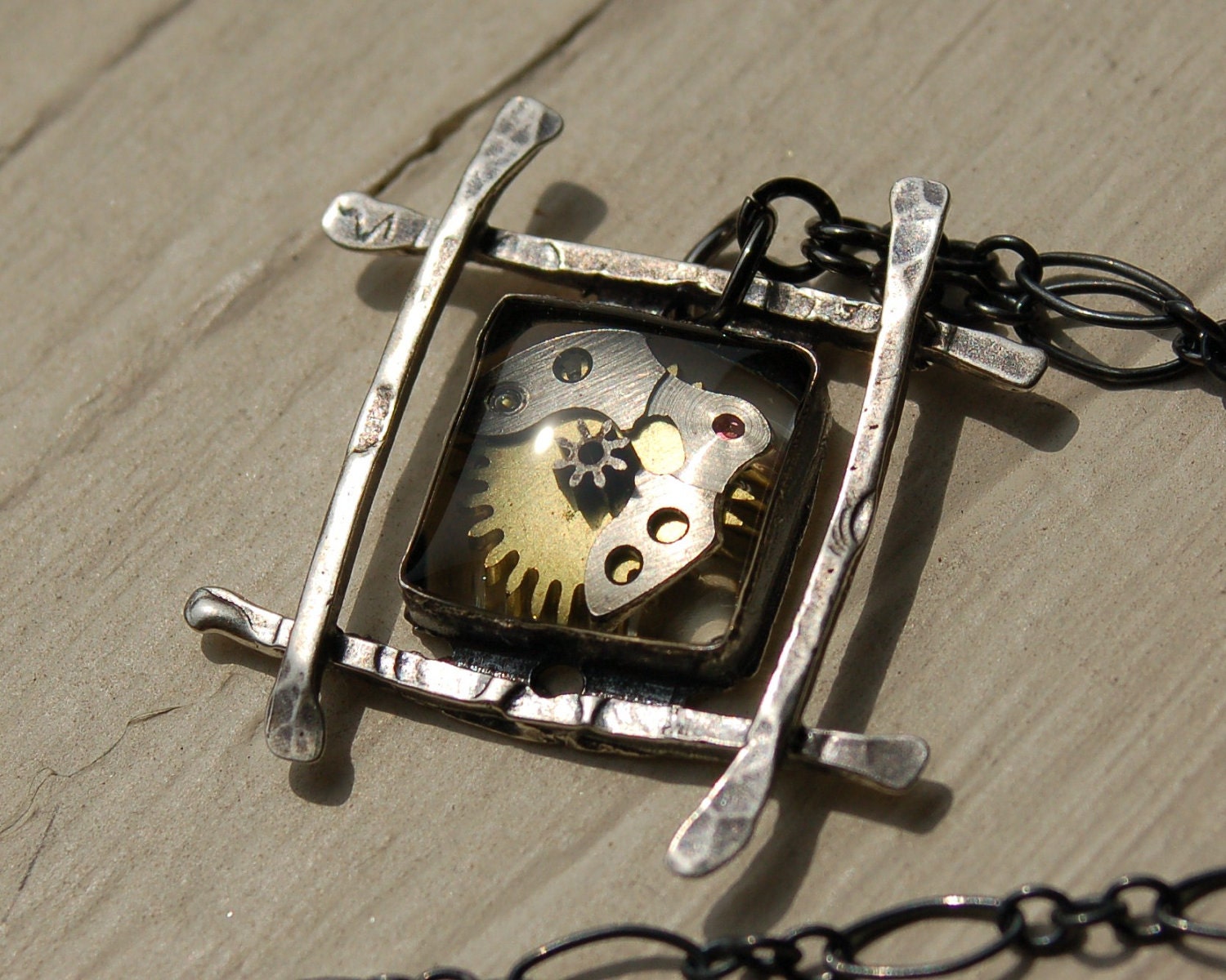 reserved for Grey - steampunk sterling silver necklace - rustic artisan designed unique oxidized sterling silver necklace - eclipse