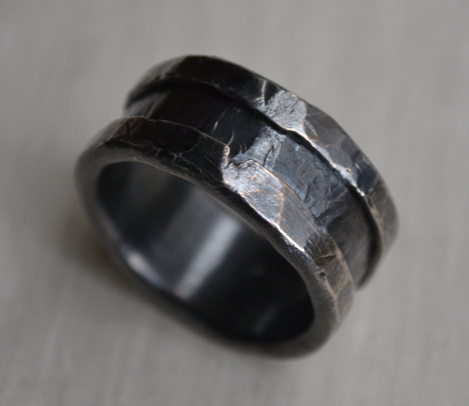 mens wedding band - rustic fine and sterling silver ring handmade wedding or engagement band - customized