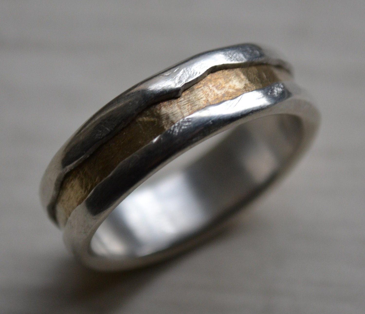 reserved for Steve - rustic fine silver and brass ring - handmade artisan designed wedding or engagement band - customized