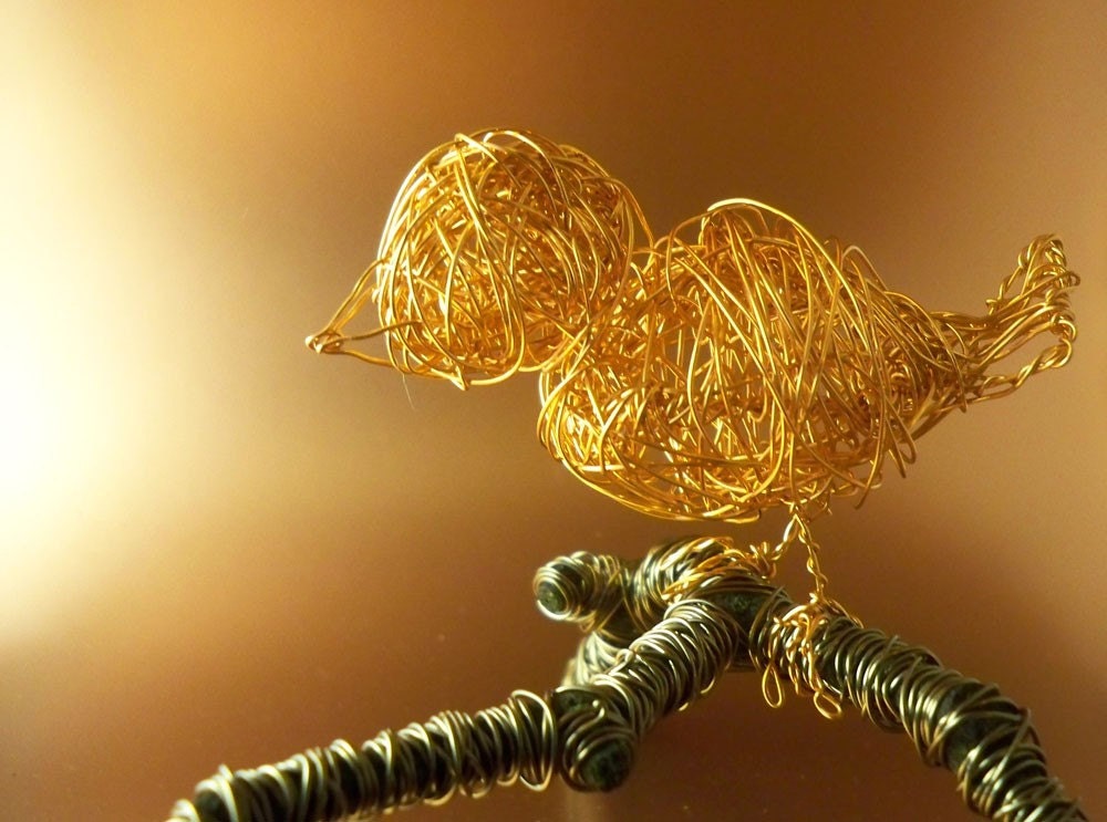 Copper Wire Bird on a Branch