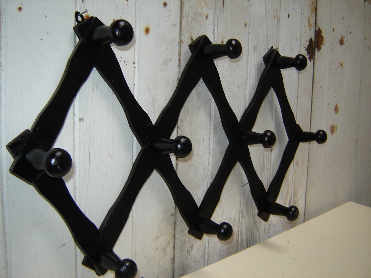 Black Wood Accordian Peg Coat Hat Jewelry Rack Hanger