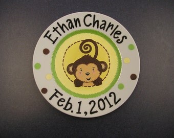 Monkey Baby Birthdate Plate Hand-painted