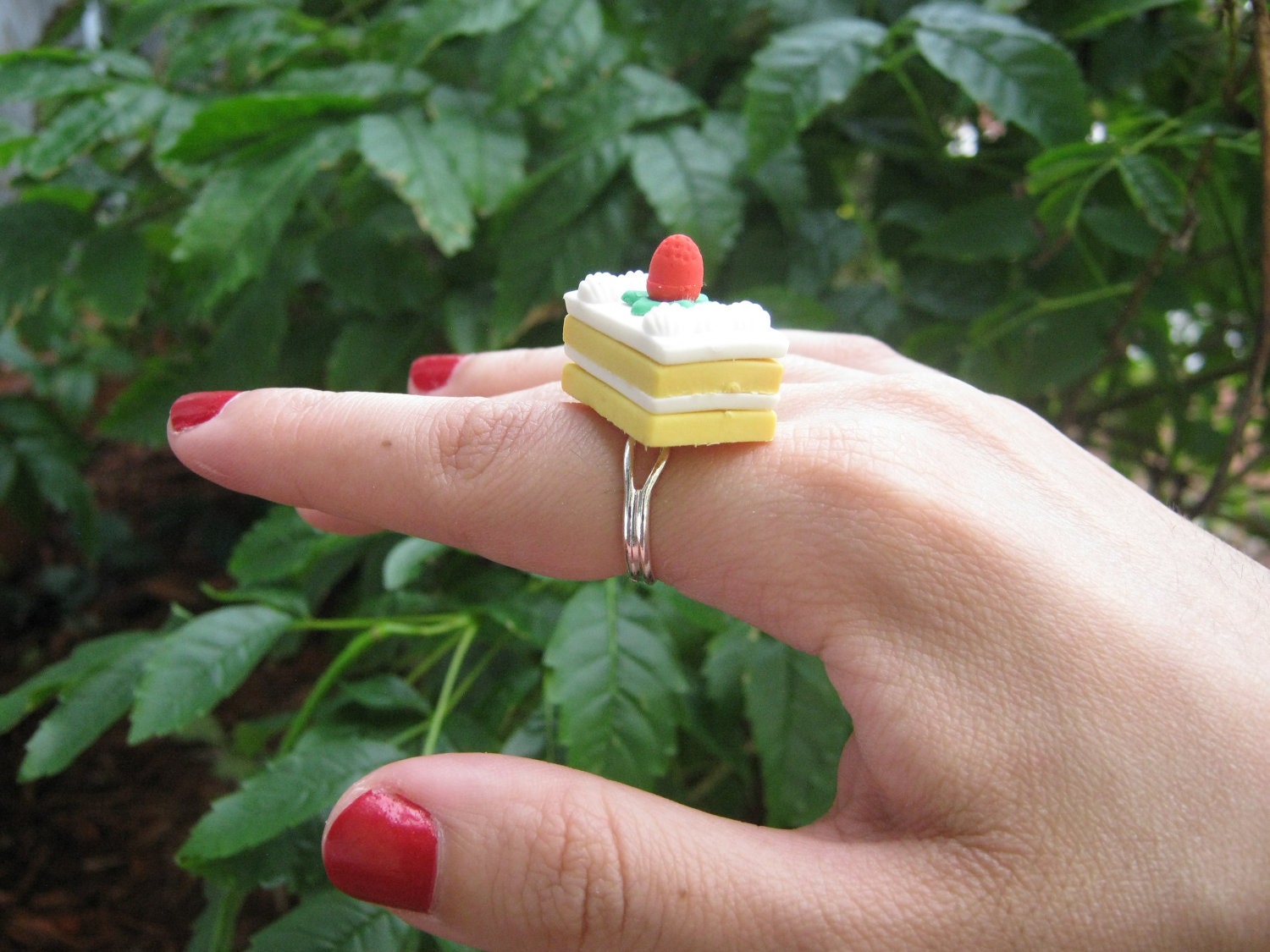 Strawberry and Vanilla Petit Four Cake Eraser Ring