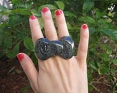 Black Noir Huge Glitter Bow Ring