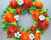 Orange Dahlia Origami Paper Wreath