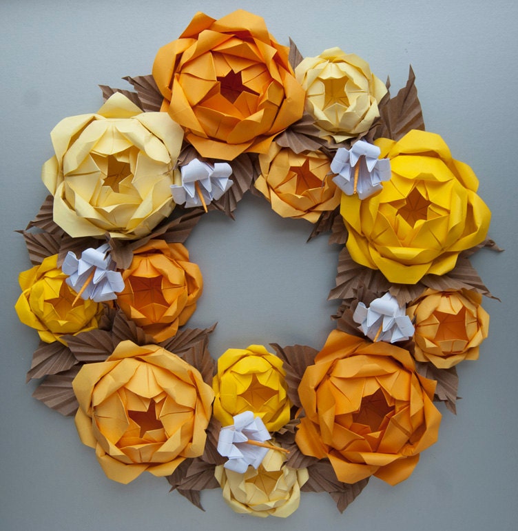 Yellow Rose Origami Paper Wreath