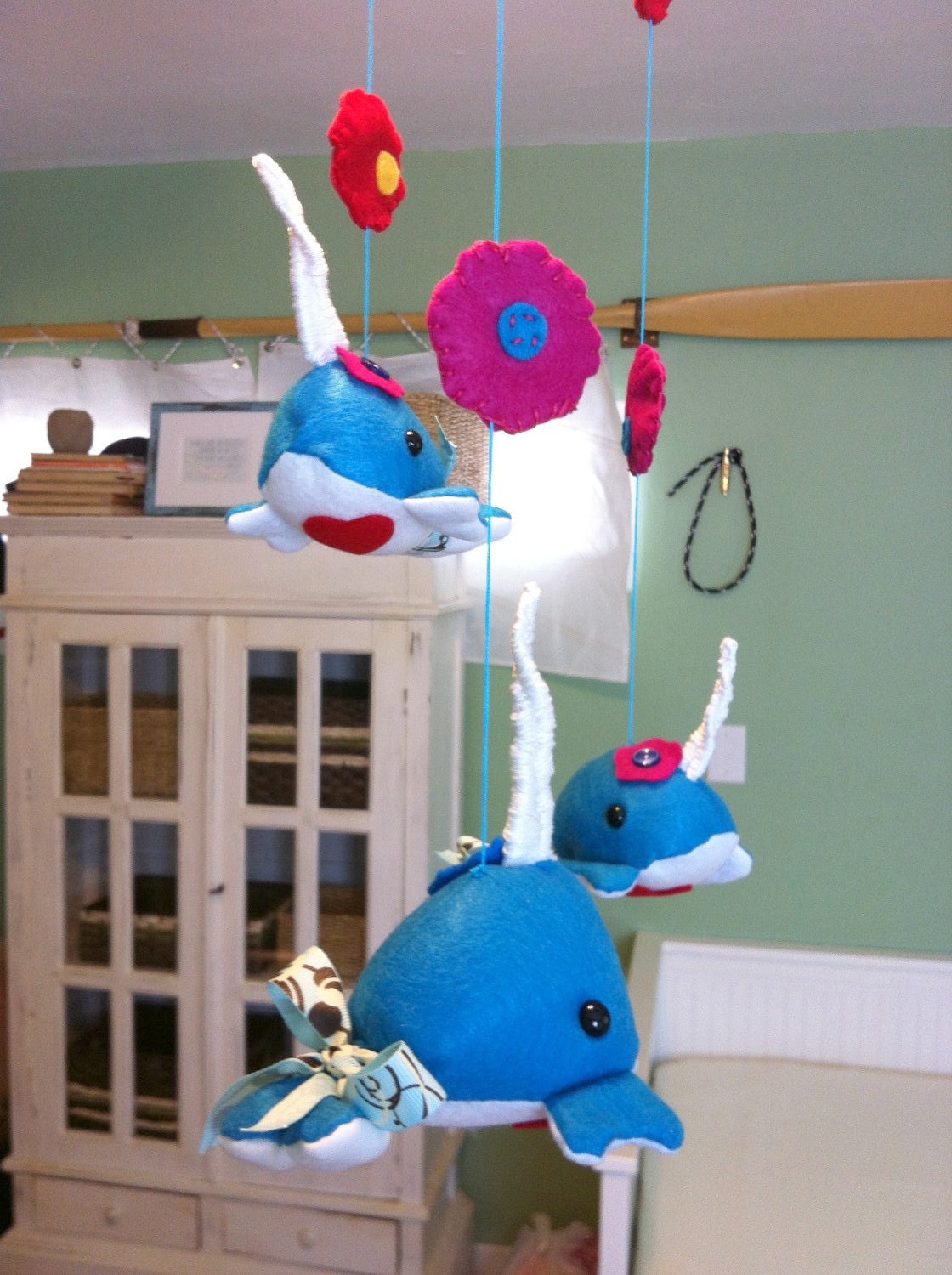 Baby Mobile Whimsical Narwhal Mobile Nursery Decor Ocean mobile Blue white