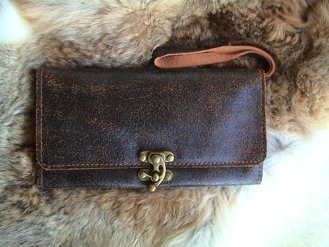 Classic Vintage Bifold Cracked Leather Wallet/Clutch in Black  Brown