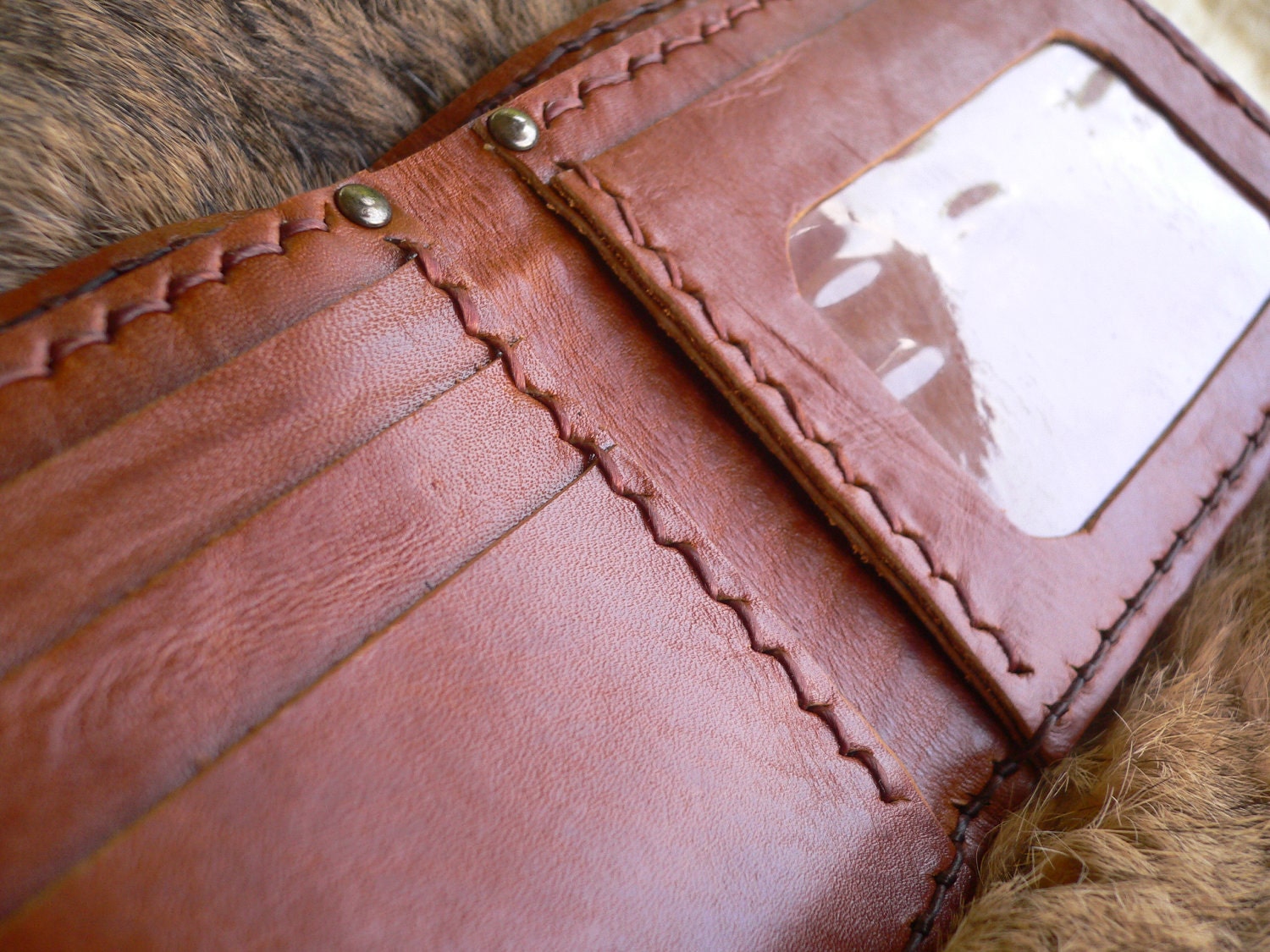 Tooled Handstitched Leather Wallet/Bifold in Dark Brown B08