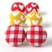 Red gingham stud earrings spring button white plaid tartan check