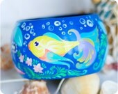 WATERWORLD bracelet - various sizes. Hand Painted Jewelry. Fish Bangle Bracelet. Nautical fashion. Bright colors. Wide wood bracelet