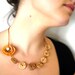 Beaded necklace with Mustard yellow wood clay flower- FREE SHIPPING- made to order