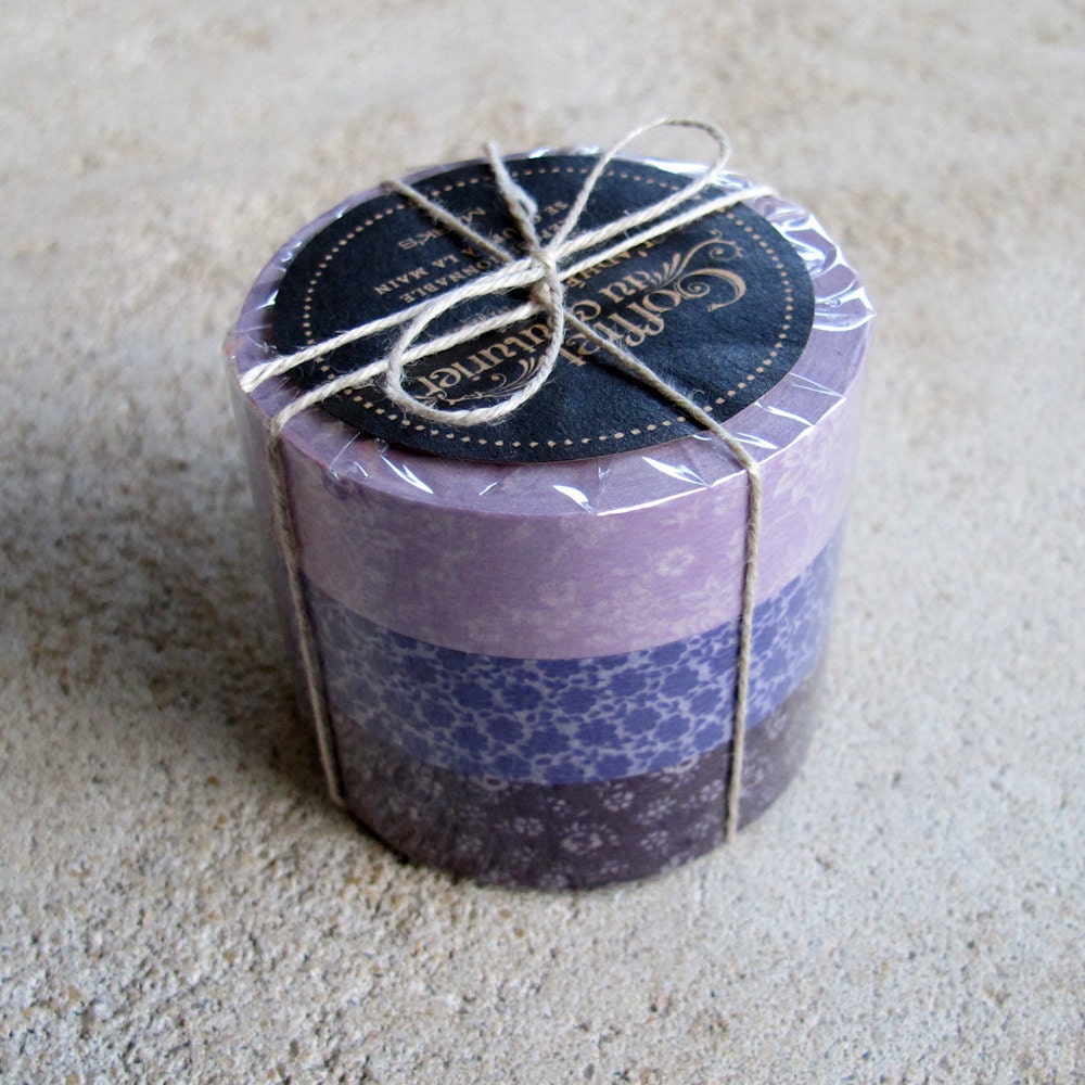 Japanese Washi Masking Tape Coffret du Couturier Series - Violet Purple Lavender floral flowers