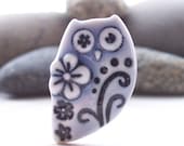 Owl Brooch Pin Pale Blue Flower Owl Handmade Porcelain