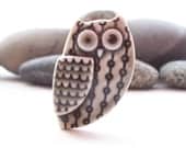 Owl Pin Brooch Handmade Porcelain Warm Grey Glazed