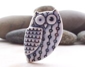 Owl Pin Brooch Handmade Porcelain Pale Blue Glazed