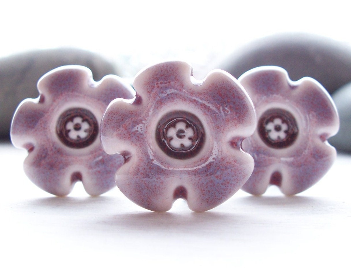 Three Handmade Plum Purple Glazed Porcelain Buttons