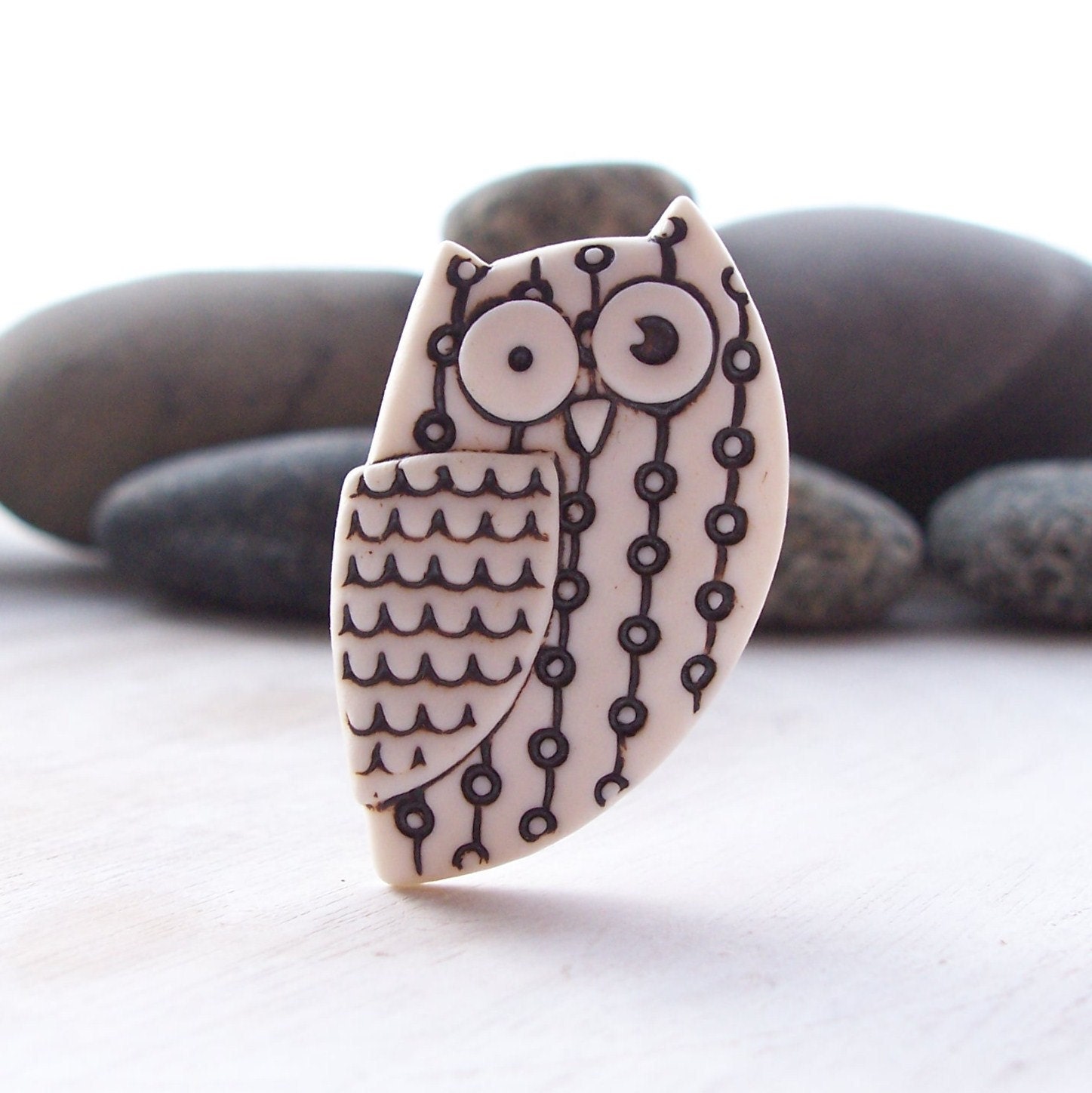Owl Pin Brooch Handmade Porcelain Natural stain Un Glazed