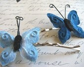 Handmade Bobby Pins, Butterfly, Shades of Blue, Under 10 Dollars