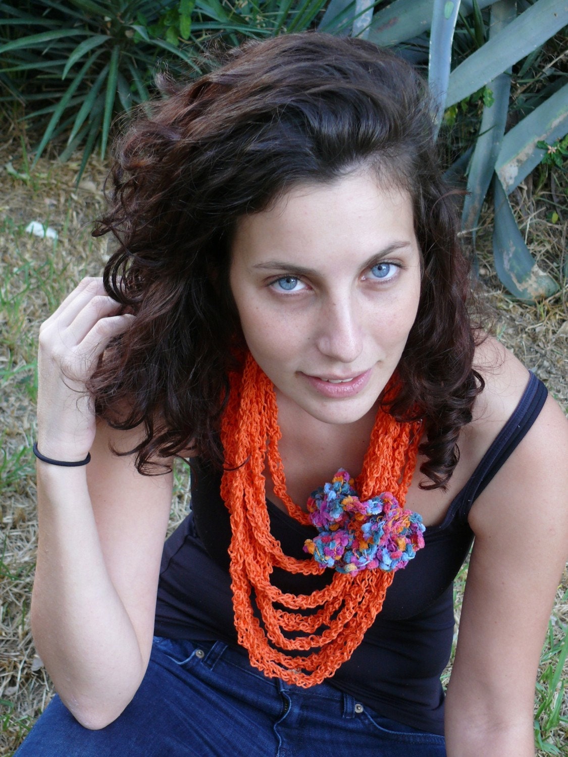 HOT ORANGE stylish knitted necklace