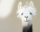 Debora - Felt Llama, Art Marionette Puppet Handmade Stuffed Toy. Alpaca. brown cream white neutral.  MADE TO ORDER.