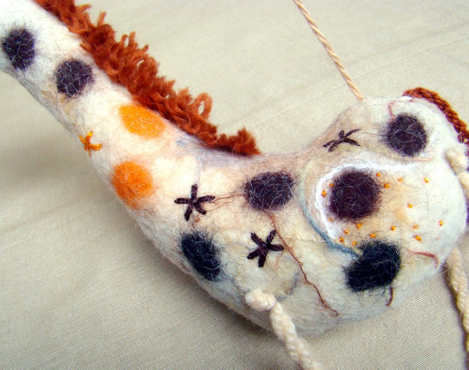 Claudia - Felt Giraffe. Art Puppet, Marionette, Stuffed Animals, Felted Toy. MADE TO ORDER