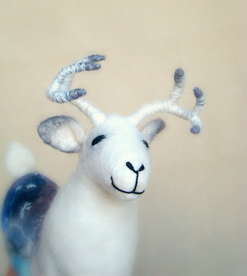 Martinus - White Deer, Art Puppet, Marionette, Stuffed Animal, Felted Toy. MADE TO ORDER