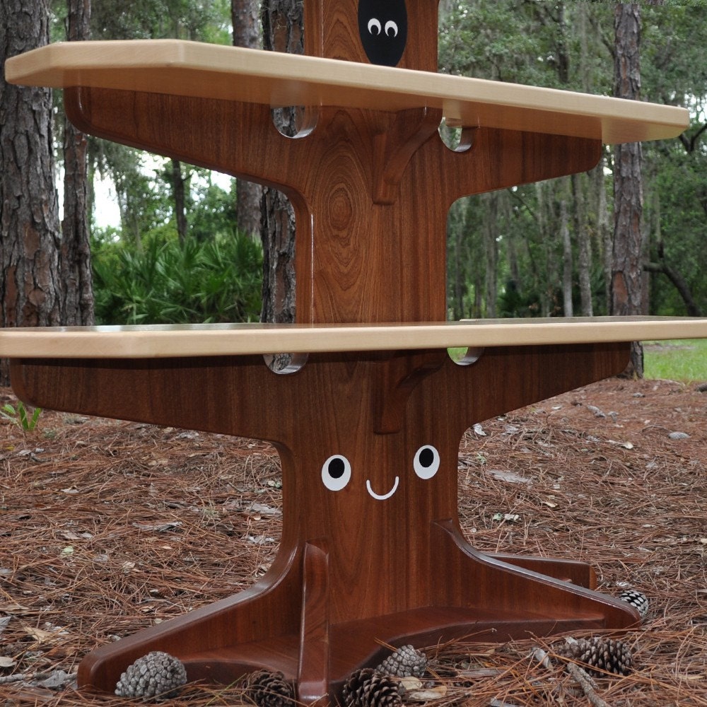 Happy Tree Bookshelf with 4 Wood Animal Bookends