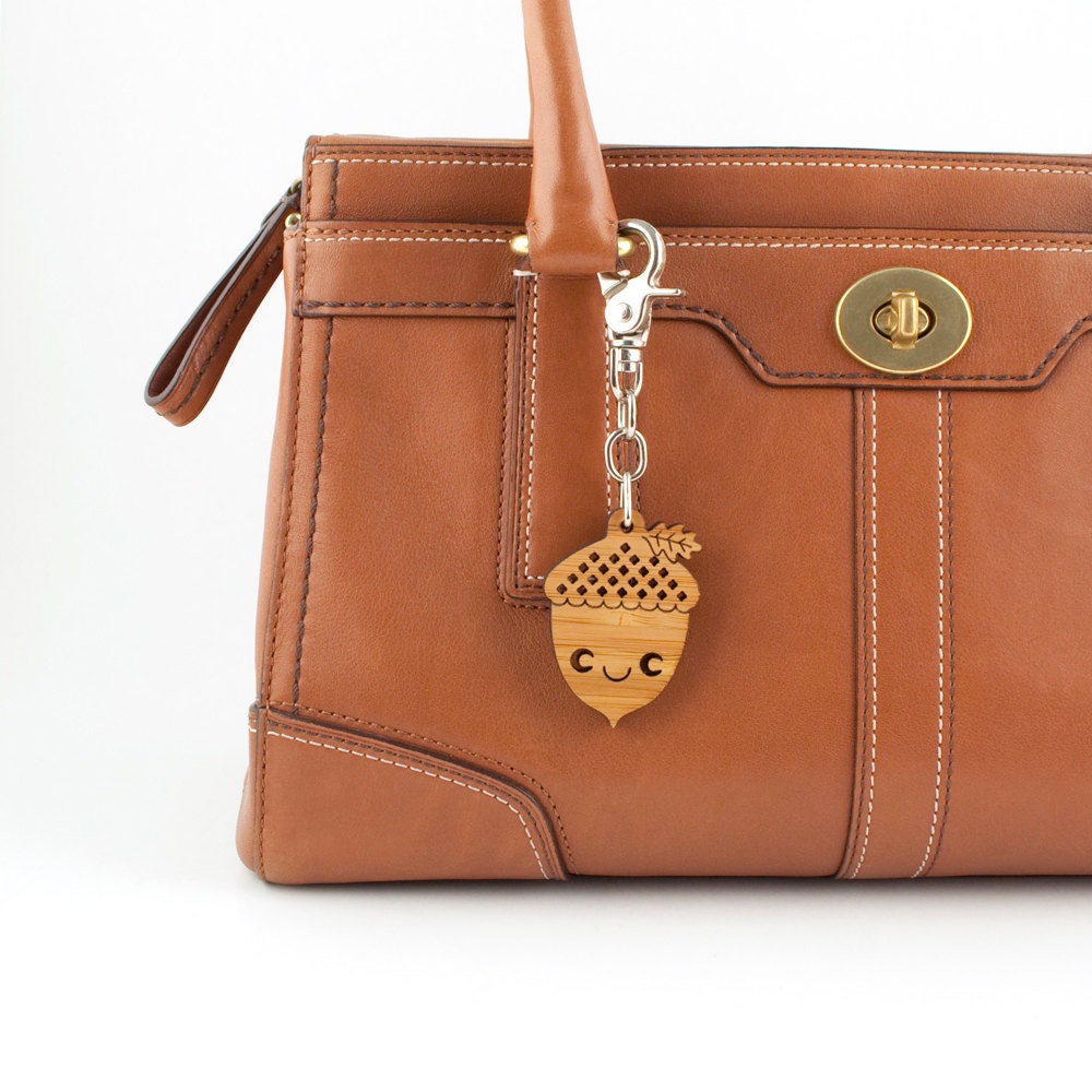 Acorn Bag Charm: Bamboo Purse Charm Key Fob Wood Acorn