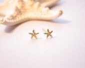 Tiny 14kt Gold Plated Starfish Stud Earrings, 14 Karat Plating over Sterling Silver, Made to Order.