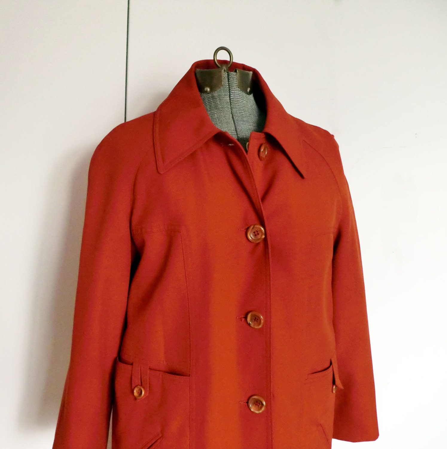 1970s Rust Raincoat with Removable Plaid Lining
