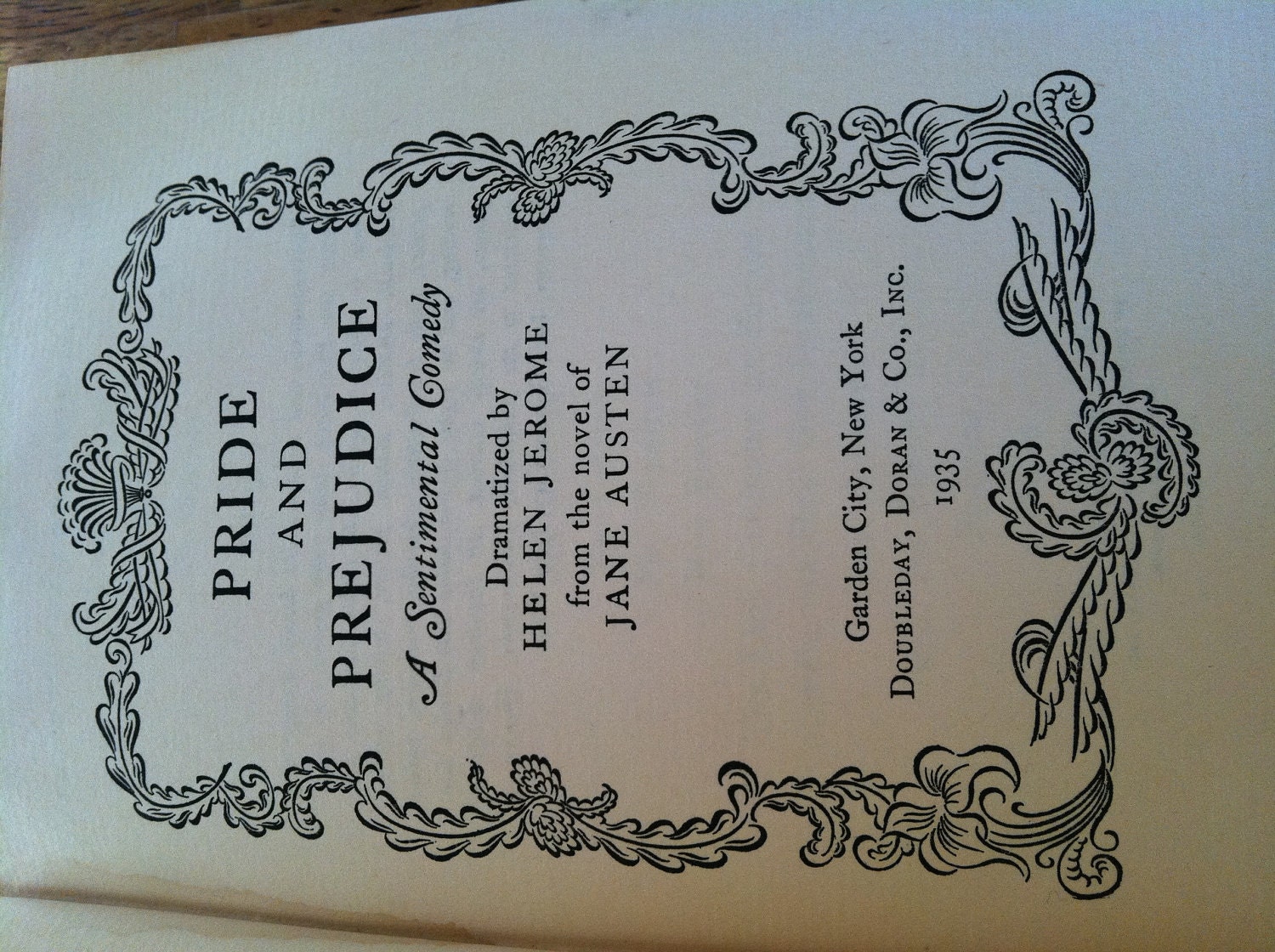 1935 First Edition of Pride & Prejudice: A Sentimental Comedy - a play of the classic Austen novel