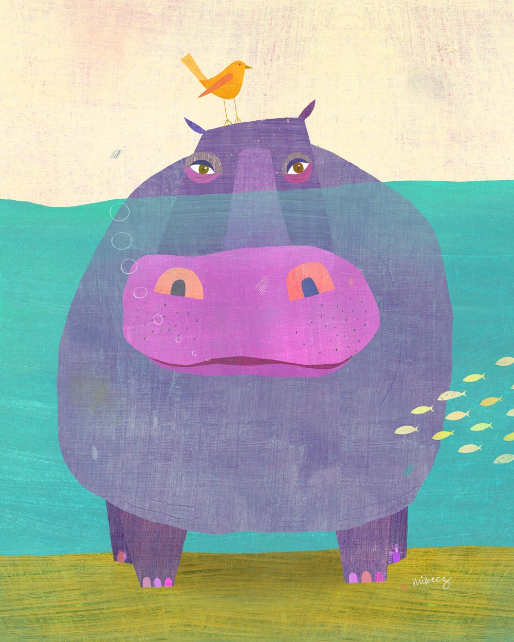 Underwater Hippo Print 11" x 14"