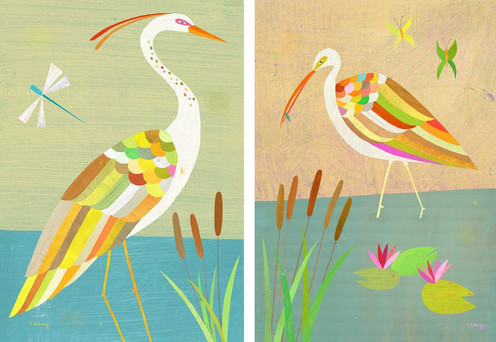 Colorful Crane Print Set