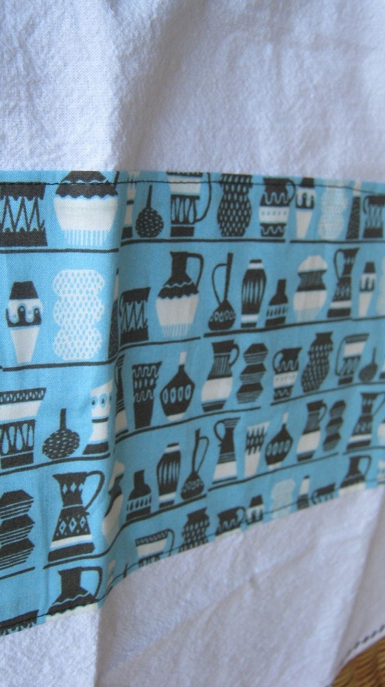 Feedsack Tea Towel, Kitchen Towel, Dish Towel, Organic Cotton, Sky Blue, Retro, Art Deco, Kitchen Decor, Kitchen Linens