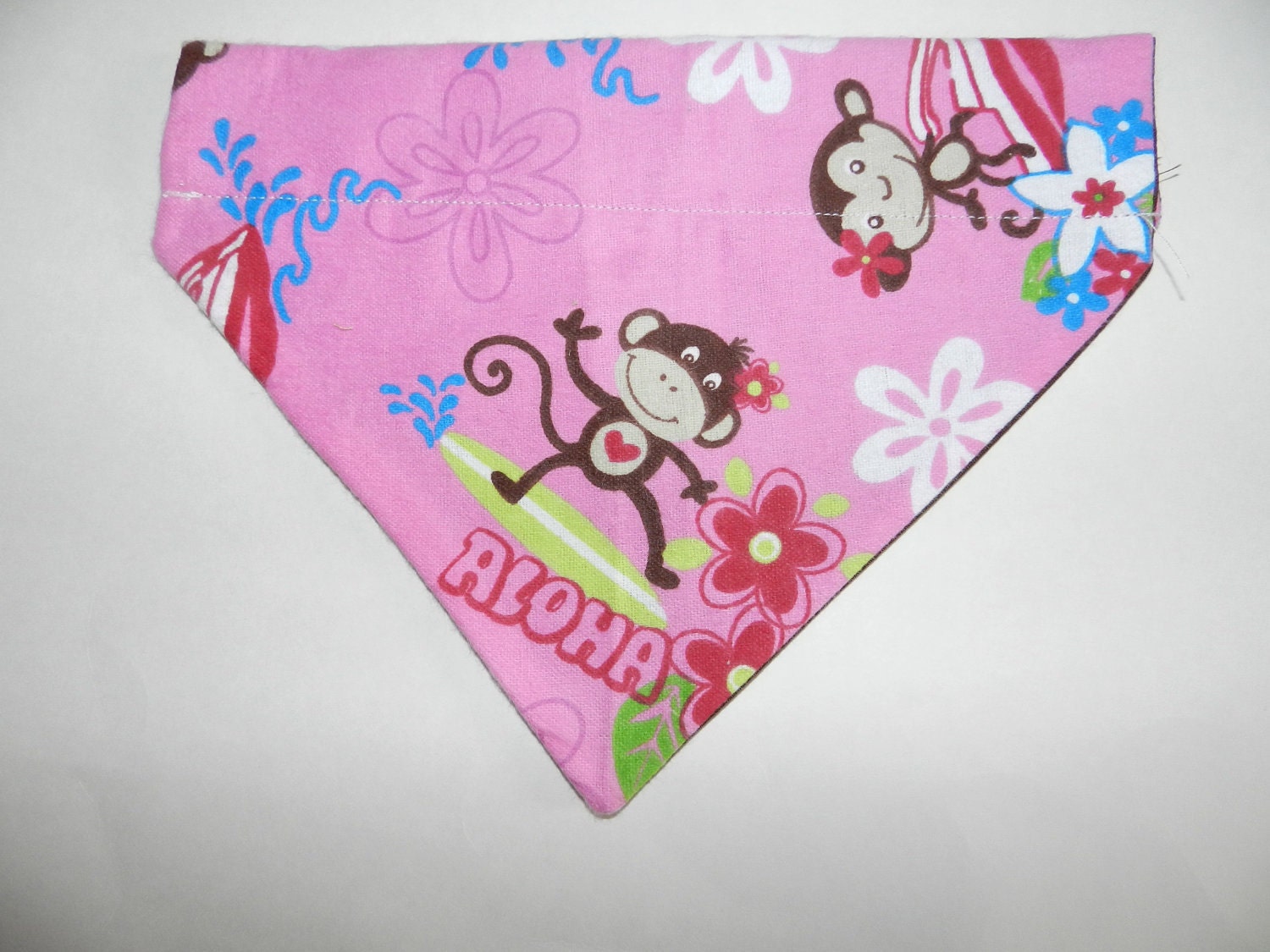 ALOHA HAWAIIAN Surfing Monkey Dog, Cat, Ferret-Reversible 2 in 1 Over the Collar Bandana. Custom made just for your pet