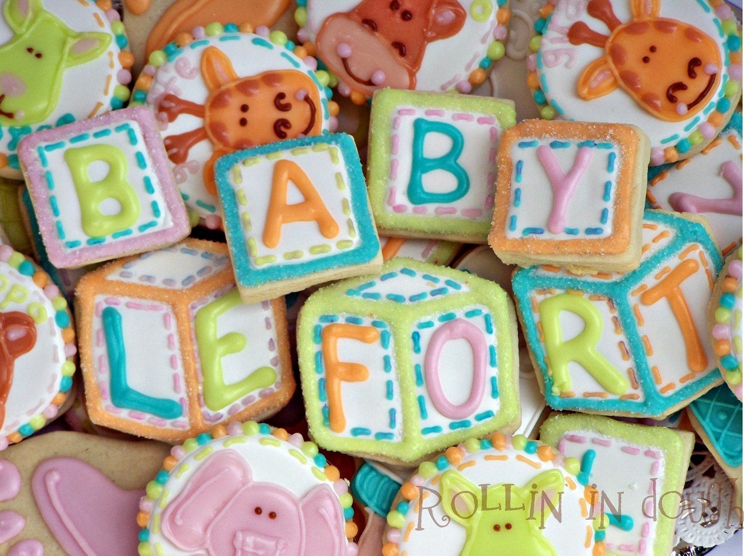 Baby Shower Cookies Alphabet Blocks - 30 Cookies