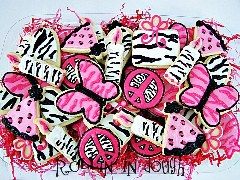 Pink Zebra Print Birthday Cookies 1 Dozen