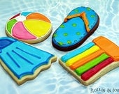 Pool Party Cookie Favors, Swimming Theme Cookies, Beach Theme Cookies  1 Dozen