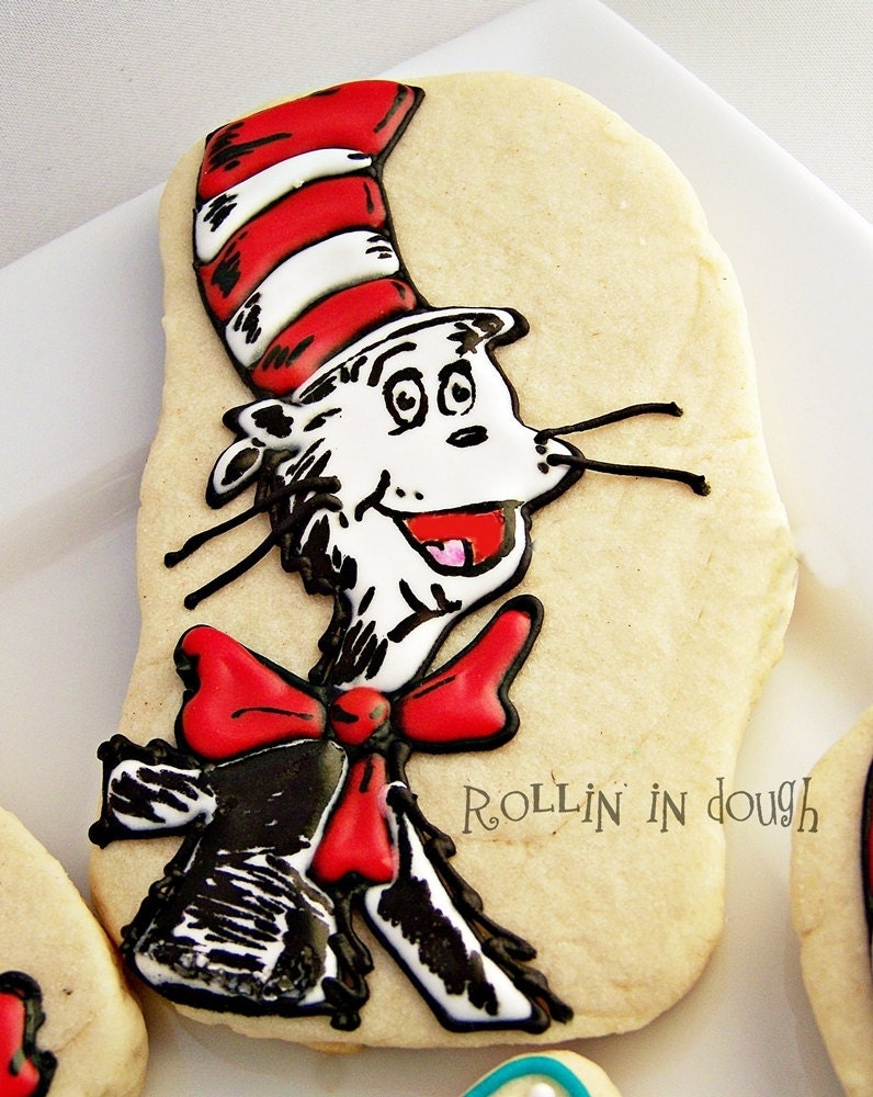 Dr. Seuss Cat in the Hat Cookies - 6 Cookie Favors