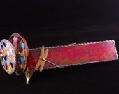 DECORATIVE kaleidoscope iridized red dragonfly pressed flowers stained glass interior design Home Decor
