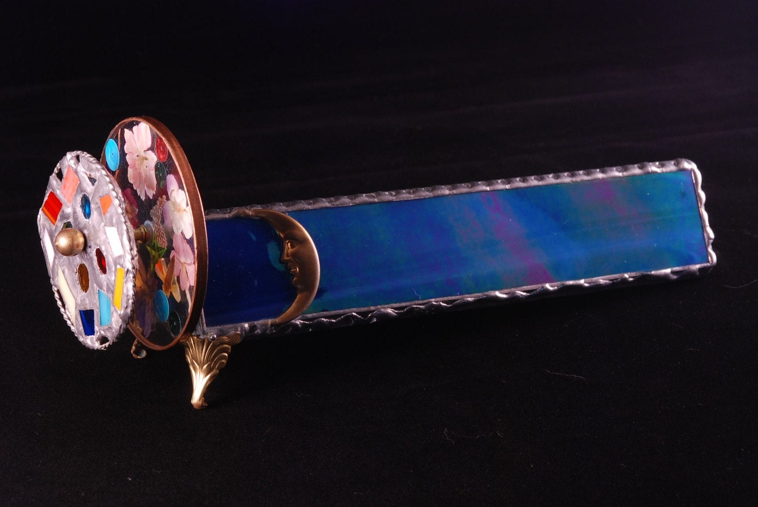 Awesome Colbalt Blue Iridized kaleidoscope Flower Stained Glass hank barnes interior design gift