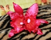 Double Magenta Pinup Tiki VLV Hawaiian Cymbidium Orchid Hair Clip
